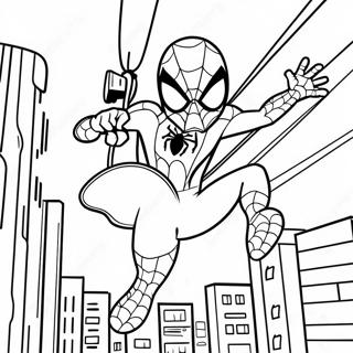 Adorable Spiderman Swinging Through The City Coloring Page 9222-7706