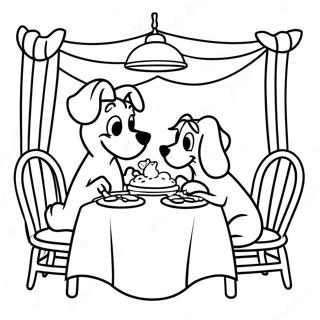 Romantic Lady And The Tramp Dinner Scene Coloring Page 9252-7726