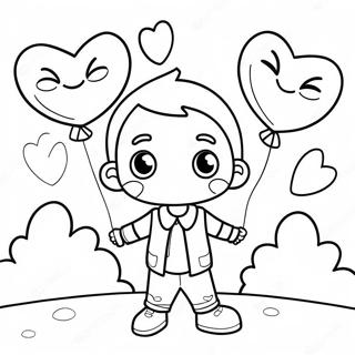 Cute Boy With Heart Balloons Coloring Page 9332-7802