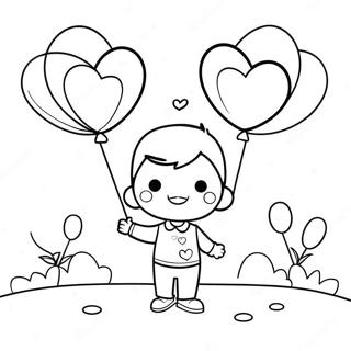 Cute Boy With Heart Balloons Coloring Page 9332-7803