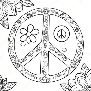 Colorful Peace Sign With Flowers Coloring Page 942-741