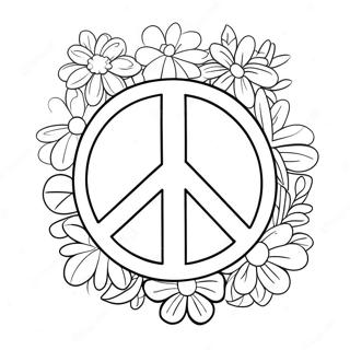 Colorful Peace Sign With Flowers Coloring Page 942-742