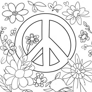 Colorful Peace Sign With Flowers Coloring Page 942-743