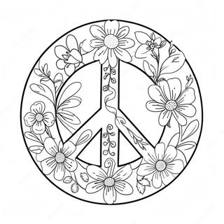 Colorful Peace Sign With Flowers Coloring Page 942-744