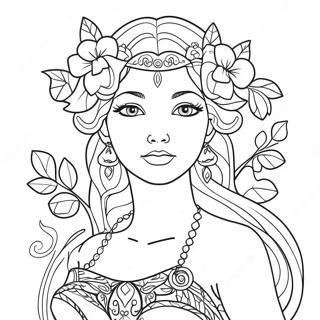 Elegant Goddess With Flowers Coloring Page 9532-7947