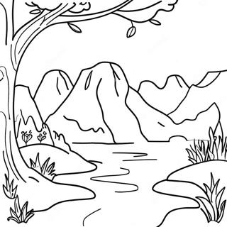 Watercolor Nature Scene Coloring Page 9841-8186