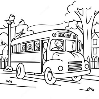 Cheerful School Bus Driving Through Neighborhood Coloring Page 9922-8252