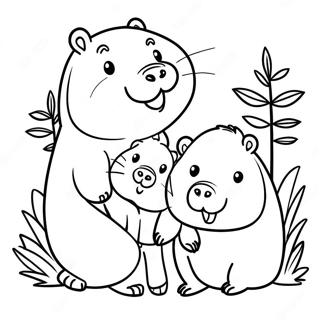 Cute Capybara Family Coloring Page 9962-8285